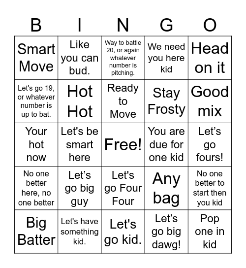 BASEBALL BINGO Card