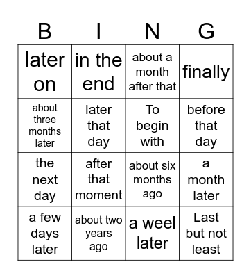 Sequencing phrases Bingo Card