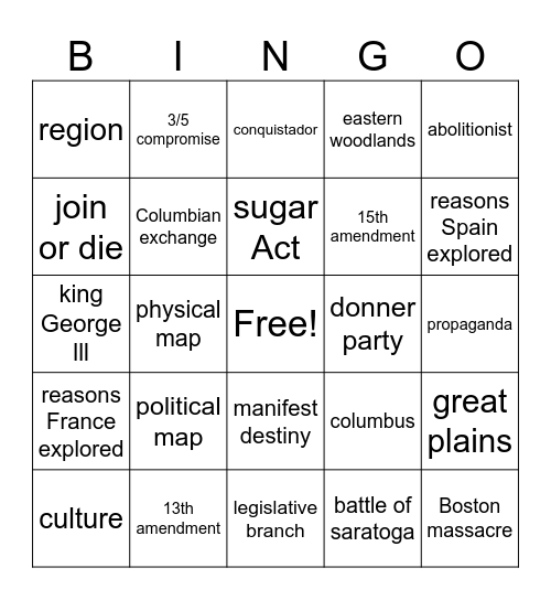 social studies Bingo Card