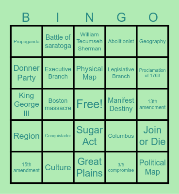 Social Studies Bingo Card