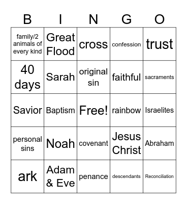 Noah & Abraham Bingo Card