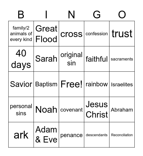 Noah & Abraham Bingo Card