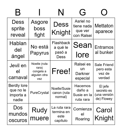 Deltarune Bingo Card