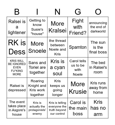 Deltarune ch5 Bingo Card