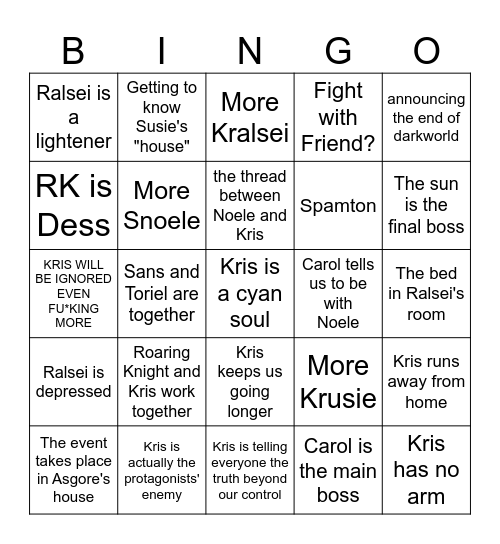 Deltarune ch5 Bingo Card
