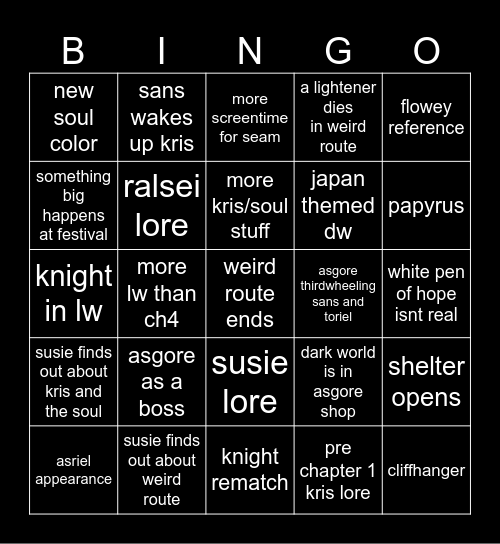 DELTARUNE chapter 5 Bingo Card