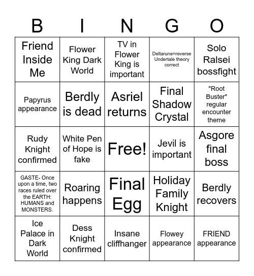 [SPOILERS] Deltarune Chapter 5 Bingo Card