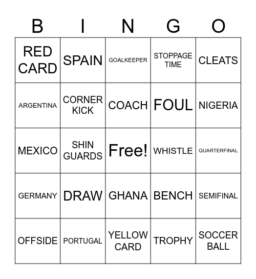 Prime World Cup Bingo Card
