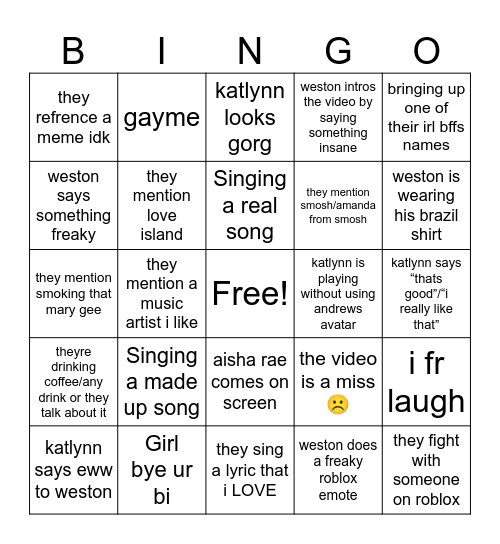 Singin Bingo!!! Bingo Card