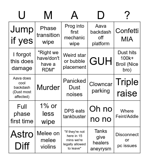 UMAD Bingo Card