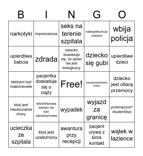 szpital bingo Card