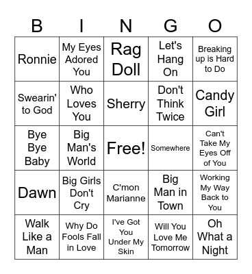 The Four Seasons Songs Bingo Card