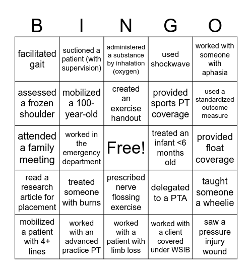 PT Bingo! Find Someone Who... Bingo Card