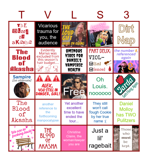 TVL Season 3: New York (Episode 5) Bingo Card