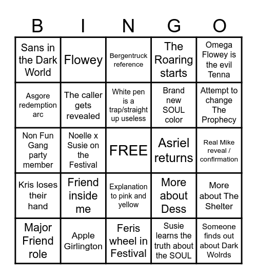 Deltarune Ch5 Bingo! Bingo Card