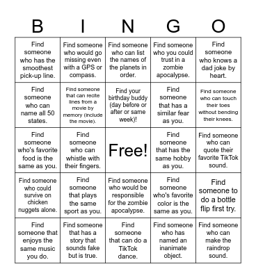 Ice Breaker Bingo Card
