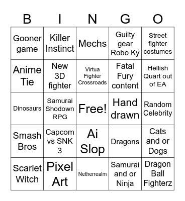 Evo summer 26 Bingo Card