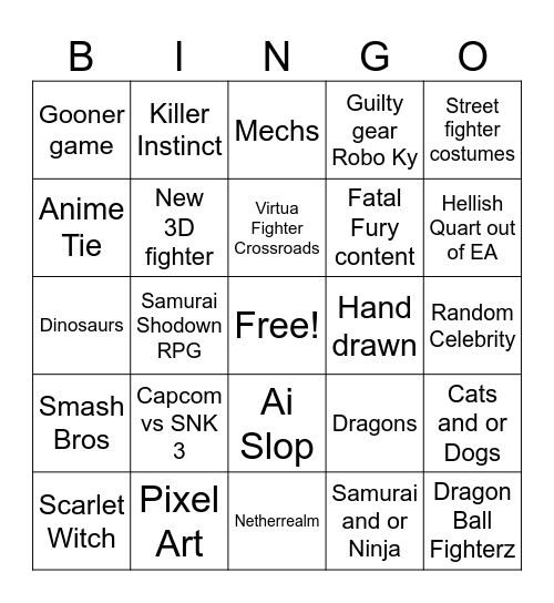 Evo summer 26 Bingo Card