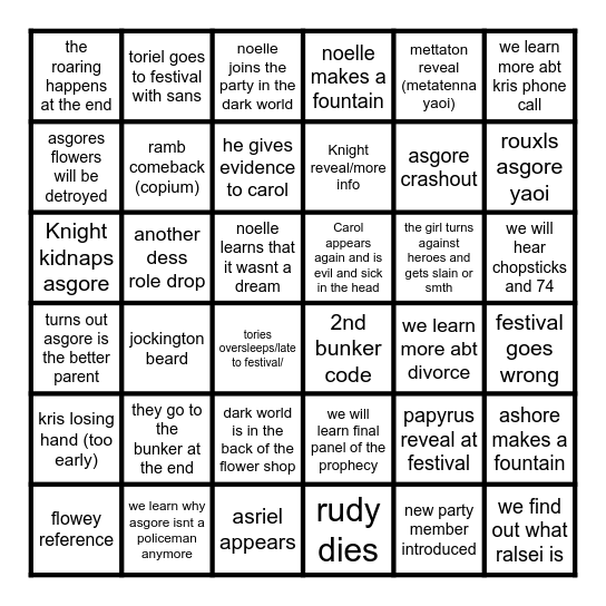 DELTARUNE CHAPTER 5 Bingo Card