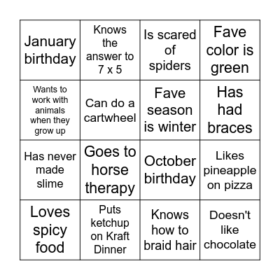 Get To Know You Bingo Card