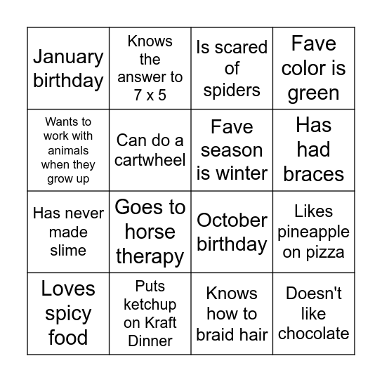 Get To Know You Bingo Card