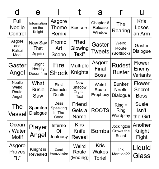 Deltarune Bingo Card