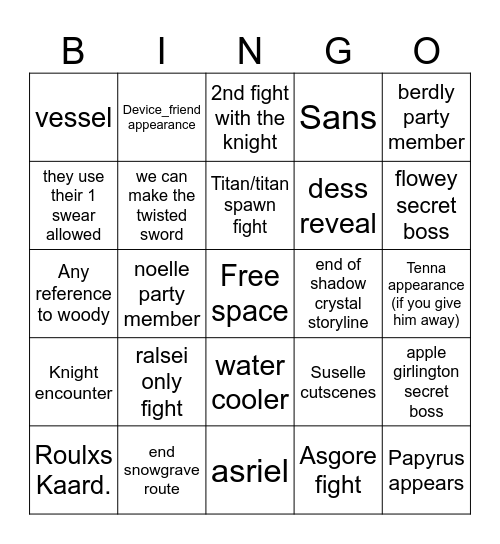 deltarune chapter 5 bingo Card