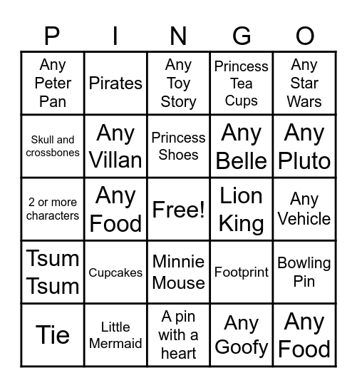 PINGO Bingo Card