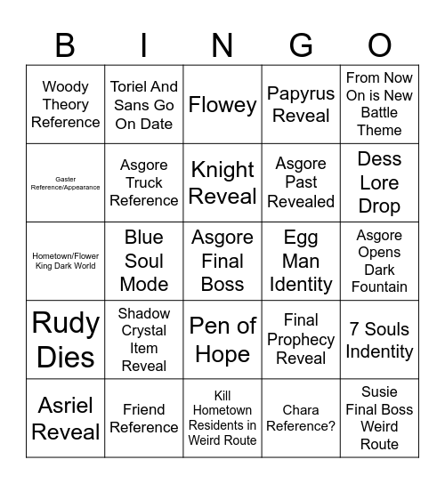 Deltarune Chapter 5 Bingo Card Bingo Card