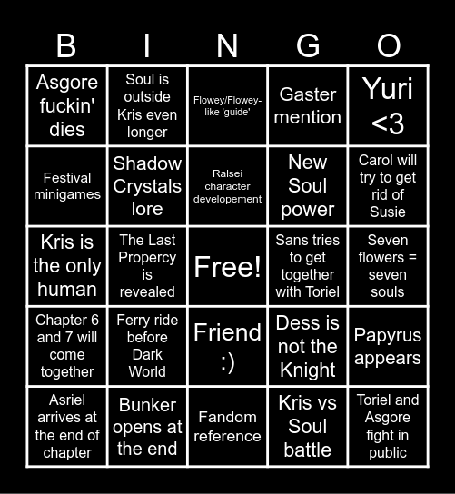 Deltarune Chapter 5 Bingo Card
