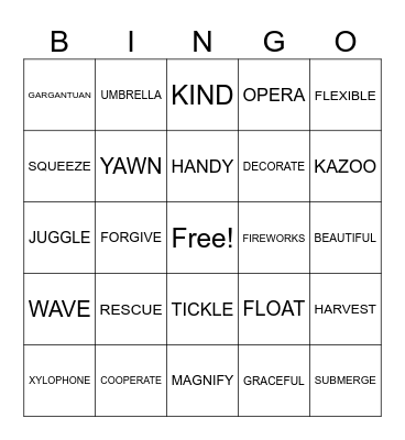 Endless Alphabet Bingo Card