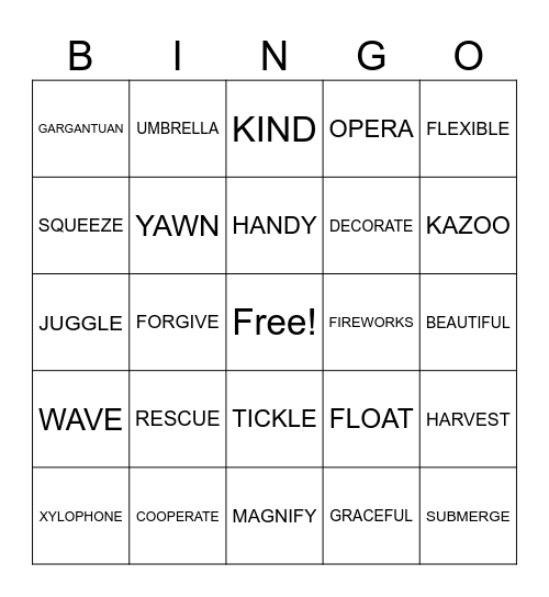 Endless Alphabet Bingo Card