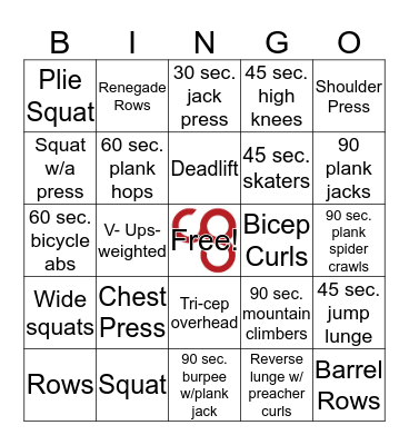 Valentines-Strength & Agility Bingo Card