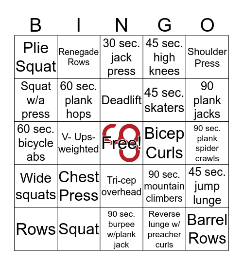 Valentines-Strength & Agility Bingo Card