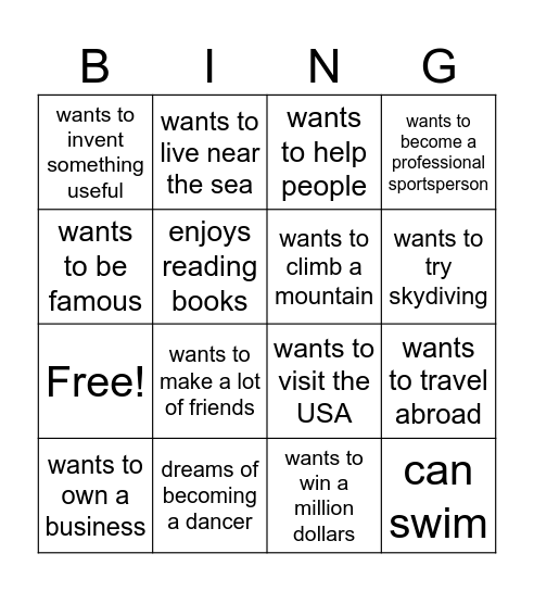 Dream Bingo Card