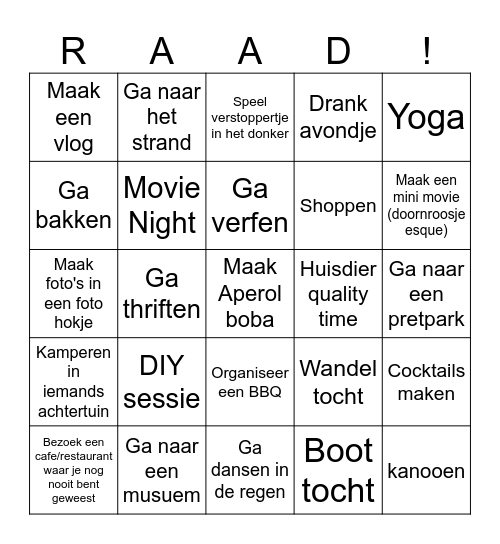 De Raad Zomer 2026 Bingo Card