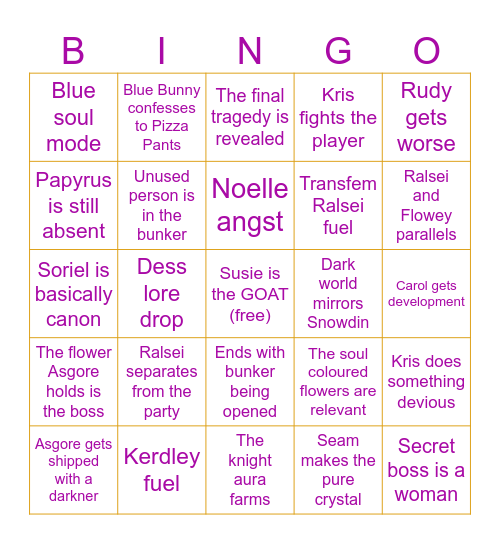 Deltarune chapter 5 Bingo Card