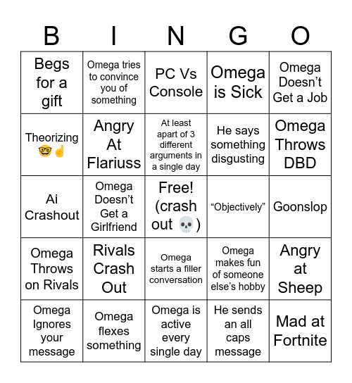 Monthly Omega Bingo Card