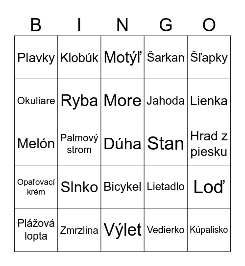 Letné bingo Card