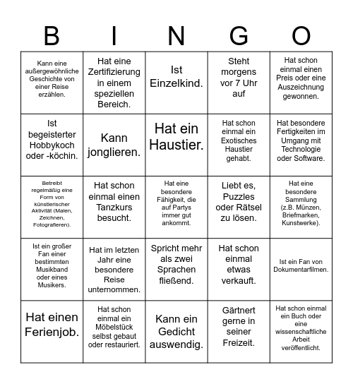 Kennenlernbingo Card