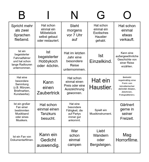 Kennenlernbingo Card