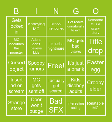 Goosebumps Show Bingo Card