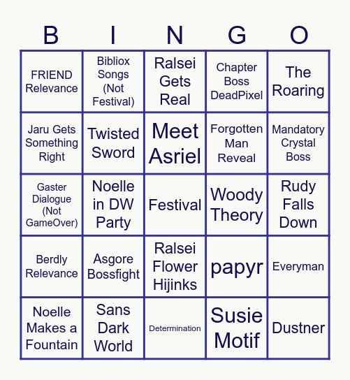 Deltarune Chapter 5 Bingo Card