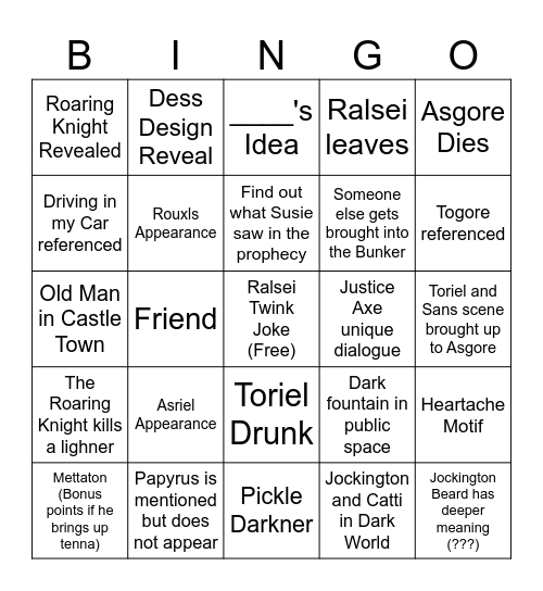 Deltarune Chapter 5 Bingo Card