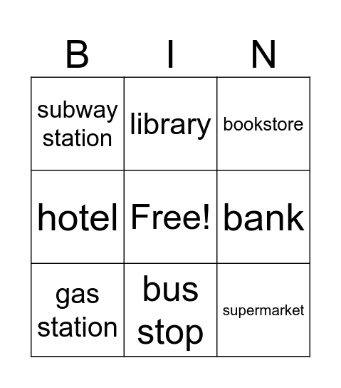 Neighborhood Places Bingo Card