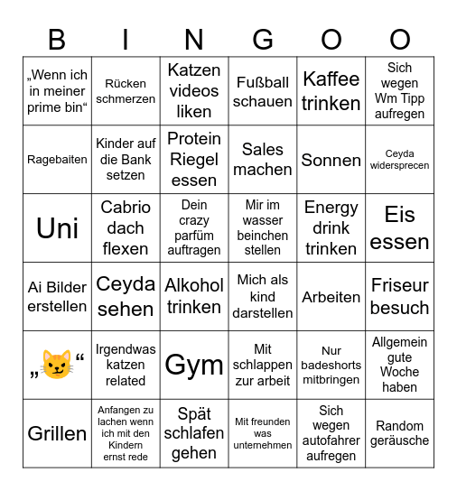 Nicos Wochen Bingo Card