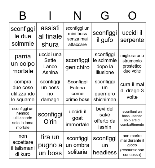 Sekiro Bingo Card