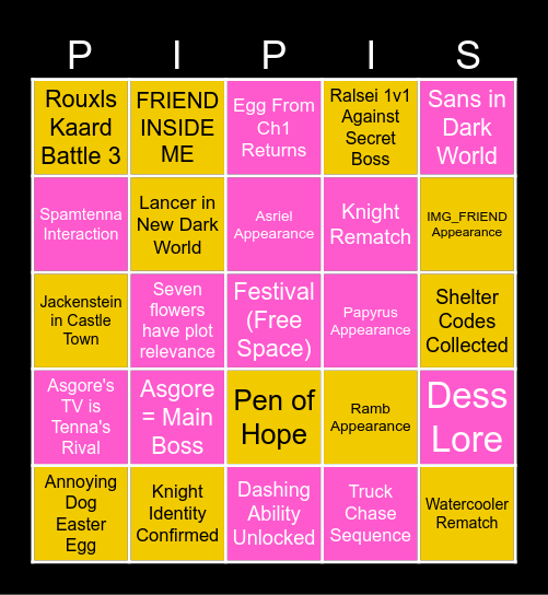 Deltarune: Chapter 5 Bingo Card