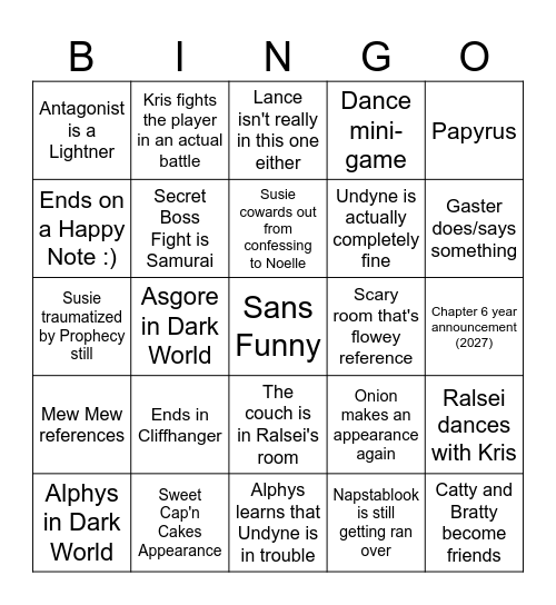 Casual Deltarune Chapter 5 Guess Bingo Card
