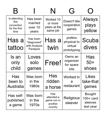 TTGDA Icebreaker Bingo Card